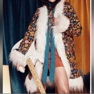 Free People Floral Trench Coat with Cream Accents